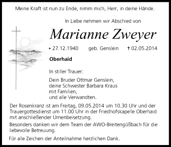 Anzeige von Marianne Zweyer von MGO
