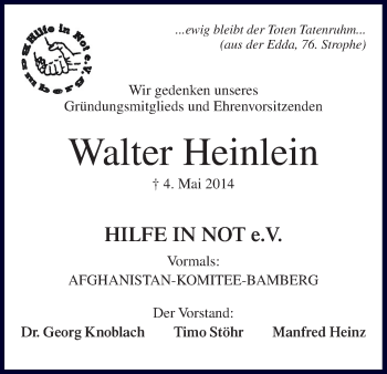 Anzeige von Walter Heinlein von MGO