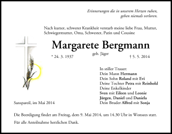 Anzeige von Margarete Bergmann von MGO