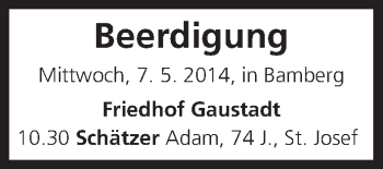 Anzeige von Beerdigung vom 07.05.2014 von MGO