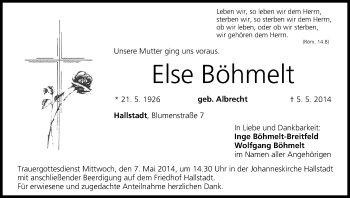 Anzeige von Else Böhmelt von MGO