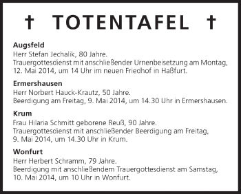 Anzeige von Totentafel 09.05.2014 von MGO