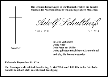 Anzeige von Adolf Schultheiß von MGO