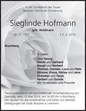 Anzeige von Sieglinde Hofmann von MGO