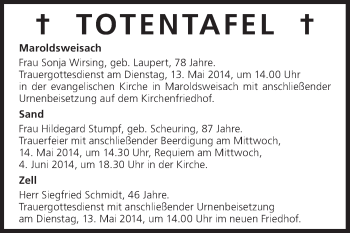 Anzeige von Totentafel 13.05.2014 von MGO