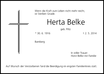 Anzeige von Herta Belke von MGO