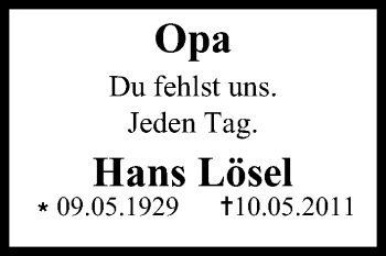 Anzeige von Hans Lösel von MGO