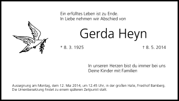 Anzeige von Gerda Heyn von MGO