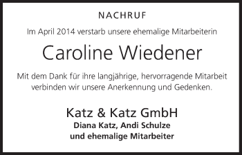 Anzeige von Caroline Wiedener von MGO