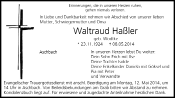 Anzeige von Waltraud Haßler von MGO