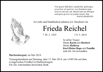 Anzeige von Frieda Reichel von MGO