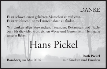 Anzeige von Hans Pickel von MGO