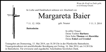 Anzeige von Margareta Baier von MGO