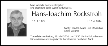 Anzeige von Hans-Joachim Rockstroh von MGO