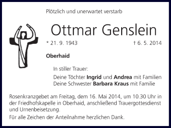 Anzeige von Ottmar Genslein von MGO