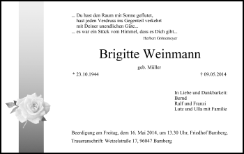 Anzeige von Brigitte Weinmann von MGO