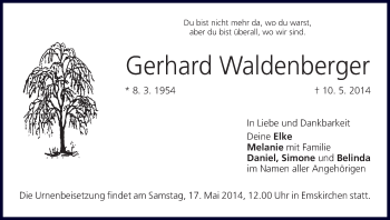 Anzeige von Gerhard Waldenberger von MGO
