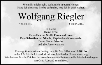 Anzeige von Wolfgang Riegler von MGO