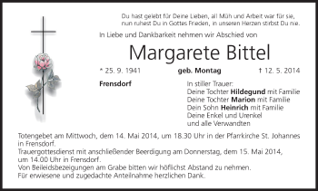 Anzeige von Margarete Bittel von MGO