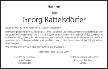 Anzeige von Georg Rattelsdörfer von MGO