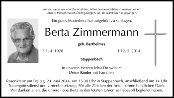 Anzeige von Berta Zimmermann von MGO