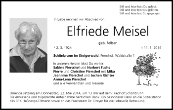 Anzeige von Elfriede Meisel von MGO