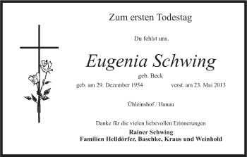 Anzeige von Eugenia Schwing von MGO