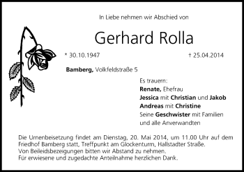 Anzeige von Gerhard Rolla von MGO