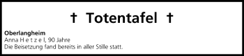 Anzeige von Totentafel, vom 16.05.2014 von MGO