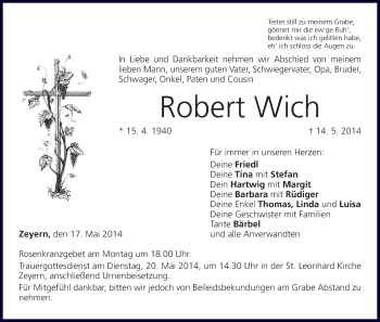 Anzeige von Robert Wich von MGO
