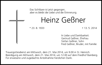 Anzeige von Heinz Geßner von MGO