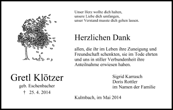Anzeige von Gretl Klötzer von MGO