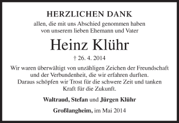 Anzeige von Heinz Klühr von MGO