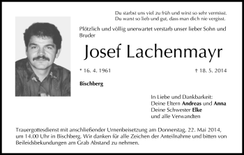 Anzeige von Josef Lachenmayr von MGO