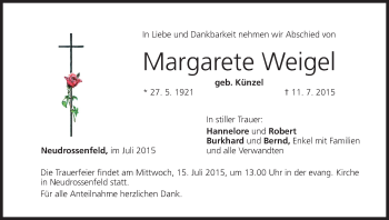 Anzeige von Margarete Weigel von MGO