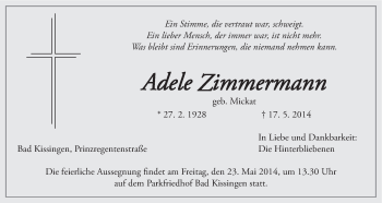 Anzeige von Adele Zimmermann von MGO