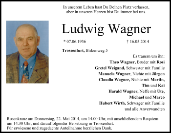 Anzeige von Ludwig Wagner von MGO