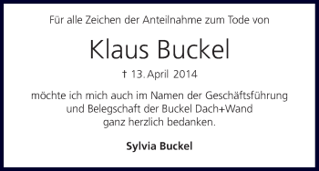 Anzeige von Klaus Buckel von MGO