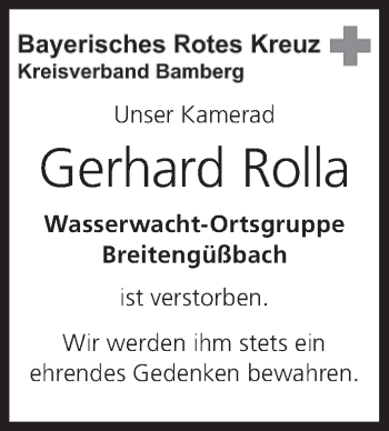 Anzeige von Gerhard Rolla von MGO