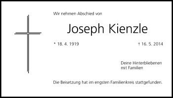 Anzeige von Joseph Kienzle von MGO