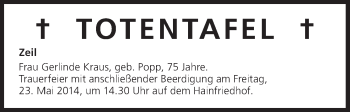 Anzeige von Totentafel 23.05.2014 von MGO