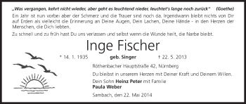 Anzeige von Inge Fischer von MGO