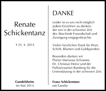 Anzeige von Renate Schickentanz von MGO