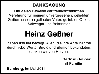 Anzeige von Heinz Geßner von MGO