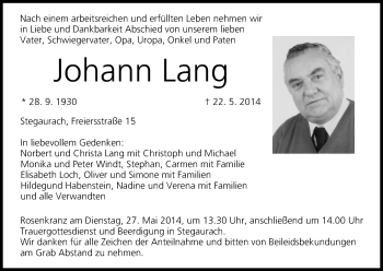 Anzeige von Johann Lang von MGO