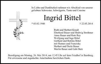 Anzeige von Ingrid Bittel von MGO