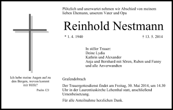 Anzeige von Reinhold Nestmann von MGO