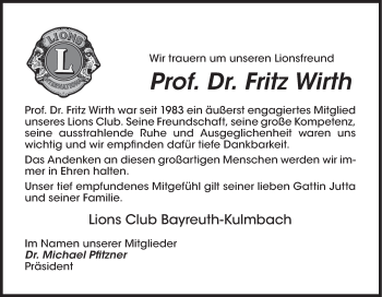 Anzeige von Fritz Wirth von MGO