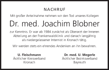Anzeige von Joachim Blobner von MGO