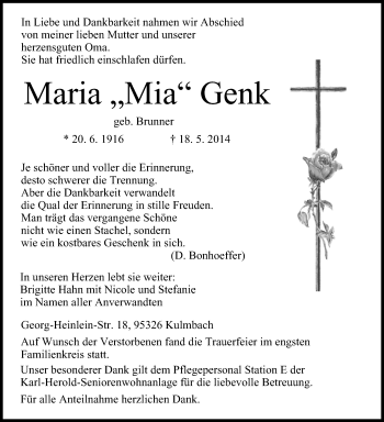 Anzeige von Maria Genk von MGO